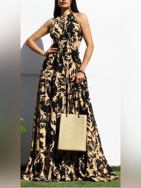 Dress Day Boutique Brand Size Medium Floral Cutout Maxi Dress Halter NWT